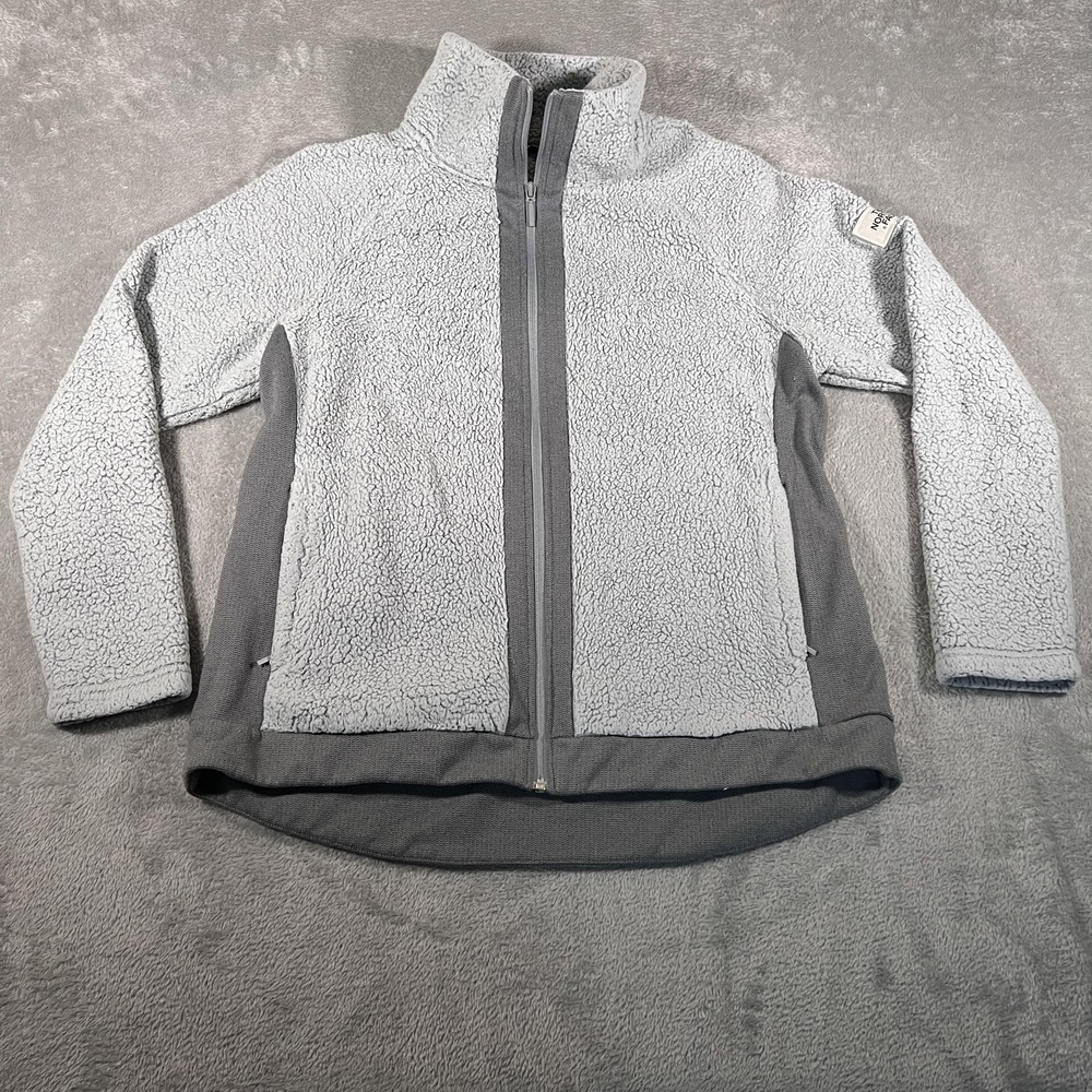 The North Face Jacket Womens XL Gray Sherpa Fleece Full Zip Stand Collar TNF
